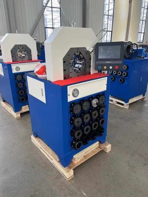 Un buen precio. Sistema de control PLC 5.5kw Eficiencia de trabajo 300 piezas/h Con cambios rápidos de moldes Herramientas Máquina de prensado de manguera hidráulica 7.5kw Eficiencia de trabajo 800 piezas/h Máquina de apretado de manguera hidráulica Codo grande en línea