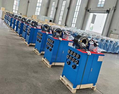 Un buen precio. voltaje azul del sistema de control del botón del motor del color 3kw del modelo superior de la máquina que prensa de la manguera de goma de 600T 31.5Mpa 220v/240v/380v/415v con la gama que prensa de 6-51m m y 10 troqueles intercambiables en línea