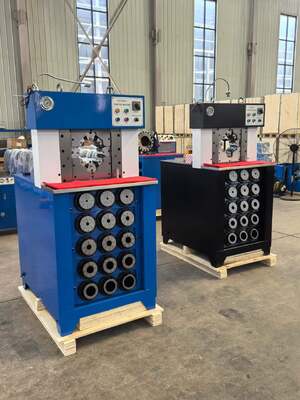 3 Inch Super Thiness Model Hydraulic Hose Crimping Machine Black And Blue Color With 6-76mm Crimping Range 165mm Max Opening And 15 Dies